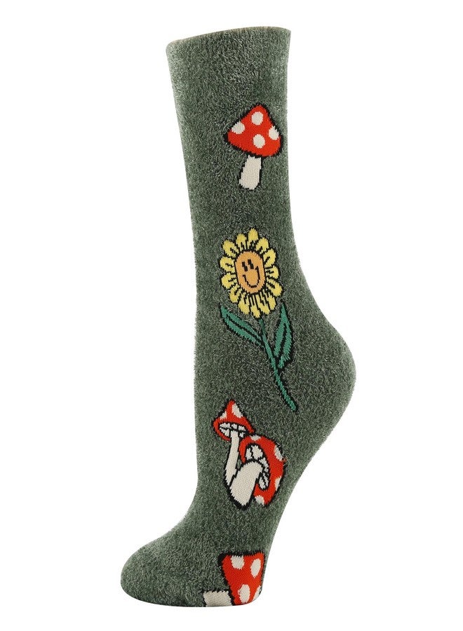 ooohyeah Funny Novelty Fuzzy Crew Socks for Women, Cozy Fluffy Warm Socks, Mushroom Fields, Size 5-10 - Image 2